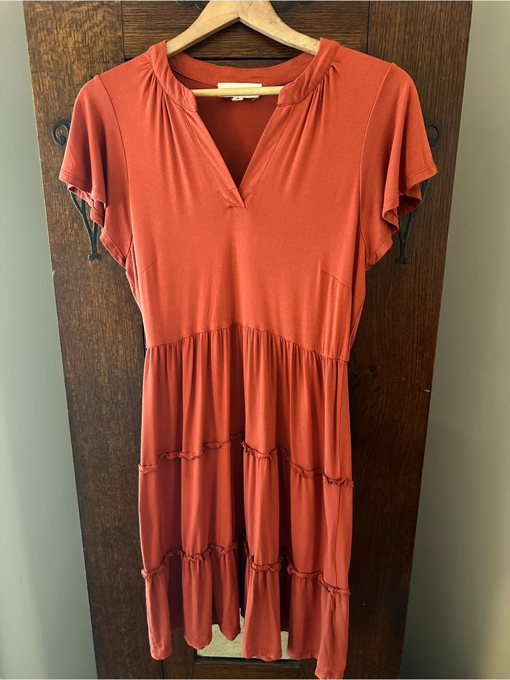 Lucky Brand Rust Tiered V-Neck Women's Dress Size Medium